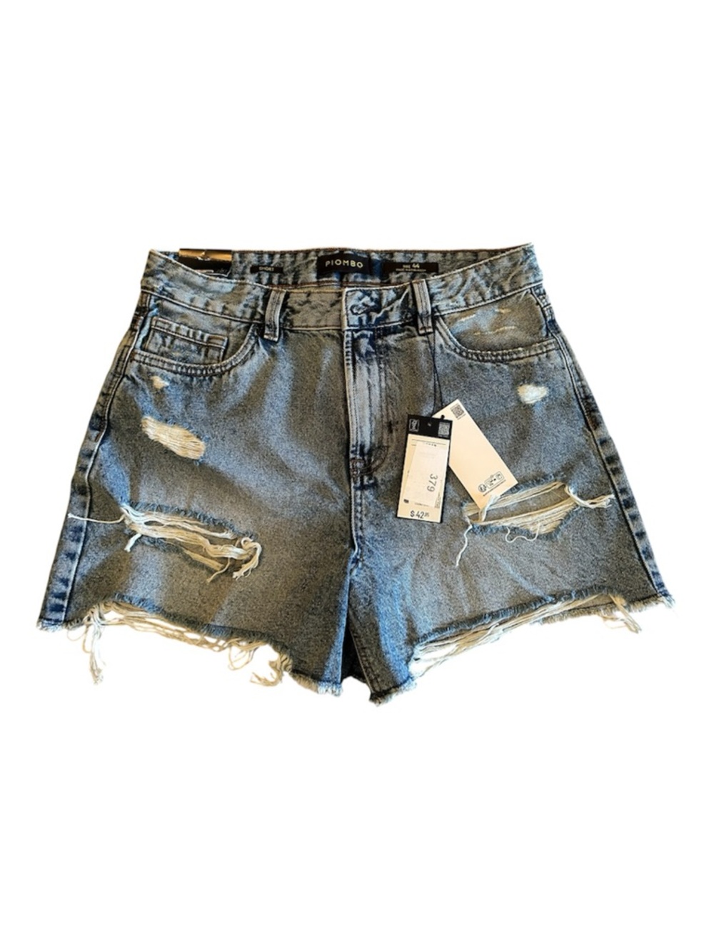 Piombo Light Blue Distressed High-Rise Denim Shorts